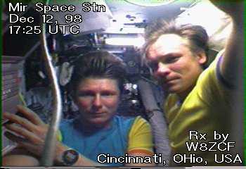 The Mir crew, Gennady Padalka and Sergei Avdeyev, via SSTV, as received by Farrell Winder, W8ZCF.