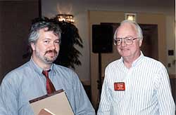 ARRL-VEC Manager Bart Jahnke, W9JJ (left), and Pacific Division Director Brad Wyatt, K6WR, meet during a break in the action.